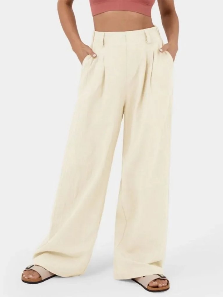 Halara Nwt High Waisted Wide Leg Palazzo Cotton Pants In Vanilla Ice Size Small
